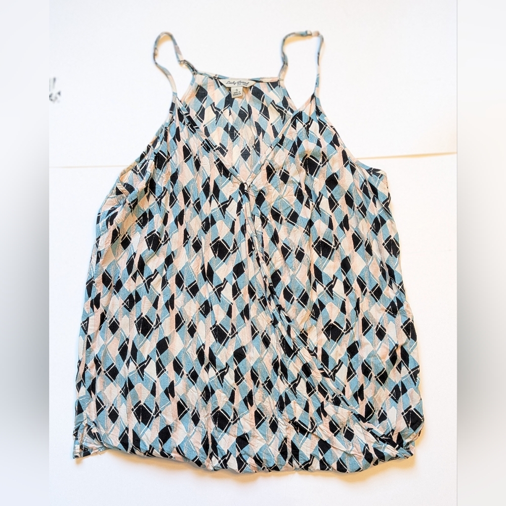 Lucky Brand Geometric Diamond Print Spaghetti Strap Tank Blue Black Small